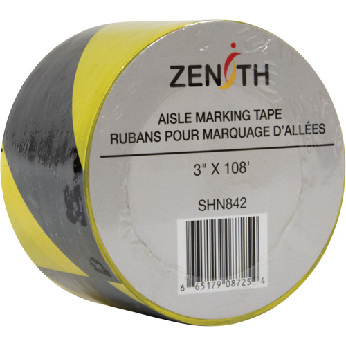 Ruban pour marquage d'all&eacute;es, 3" x 108', PVC, Noir et jaune Pathway Supply LP