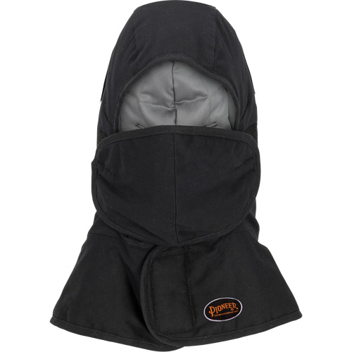 Pioneer 765A Flame-Resistant Quilted Hard Hat Liner with Long Neck & Detachable Mouthpiece, Black/Grey, Cotton/FR-Tech&reg;/Modacrylic/Nylon Pathway Supply LP