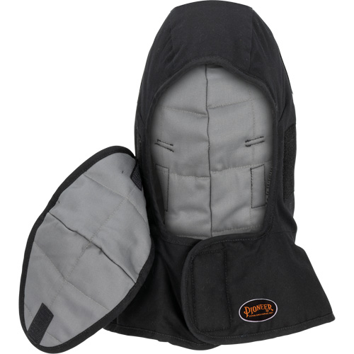 Pioneer 765A Flame-Resistant Quilted Hard Hat Liner with Long Neck & Detachable Mouthpiece, Black/Grey, Cotton/FR-Tech&reg;/Modacrylic/Nylon Pathway Supply LP