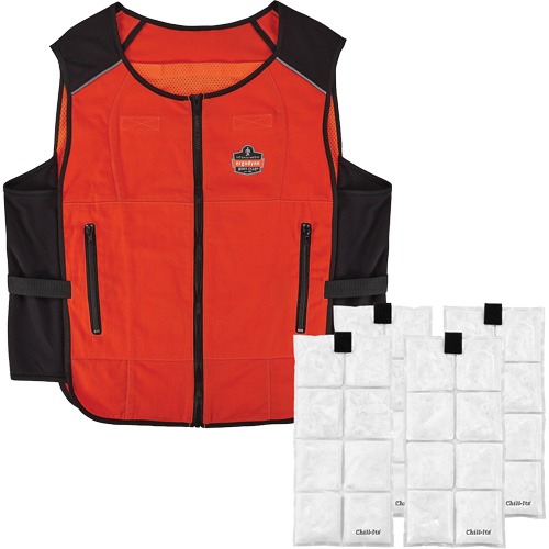 Veste de refroidissement &agrave; changement de phase l&eacute;g&egrave;re avec sachets de recharge Chill-Its 6260, 2T-grand/3T-grand, Orange Pathway Supply LP