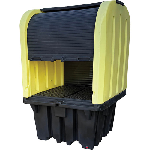 Yellow Roll Top Hardcover Spill Pallet, 65" L x 65" W x 101" H, 5000 lbs. Load Capacity Pathway Supply LP