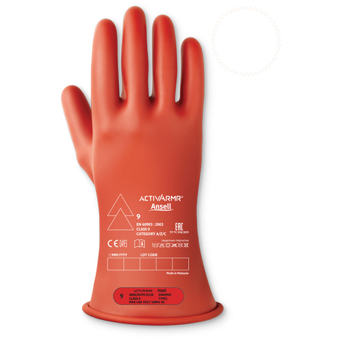ActivArmr&reg; Electrical Insulating Class 0 Gloves, 10, 11" L, Level 1, ASTM D120/ATSM F2675:2021/IEC 614821-2:2014 Pathway Supply LP