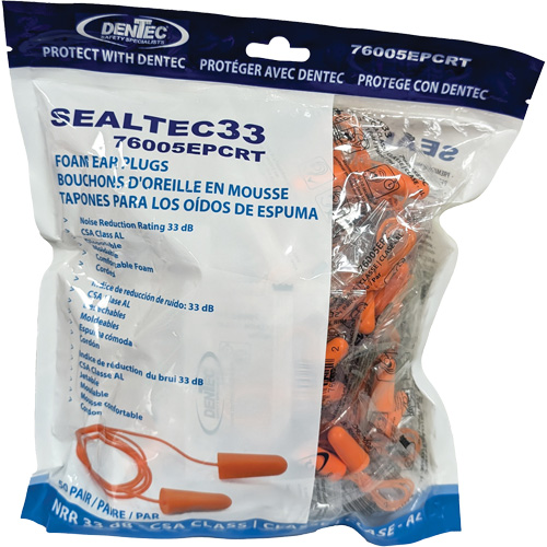 SEALTEC33 Orange Tapered PU Foam Disposable Earplugs, Bulk - Polybag, Corded Pathway Supply LP