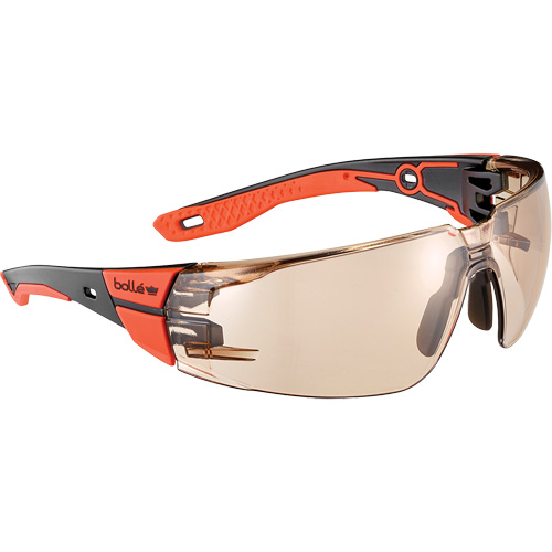 Lunettes de s&eacute;curit&eacute; RUSH+ 2.0 avec monture noire et rouge, M/G, Lentille Cuivre, Antibu&eacute;e/Anti-&eacute;gratignures, ANSI Z87+ Pathway Supply LP