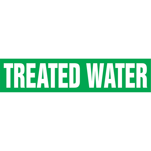 "Treated Water" Pipe Markers, Self-Adhesive, 2-1/2" H x 12" W, White on Green Pathway Supply LP