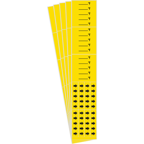Marqueurs de tuyau avec espace vierge suivi du symbole °F , Autocollant, 2-1/4" h x 14" la, Noir sur jaune Pathway Supply LP