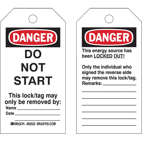 Lockout Tags, Plastic, 3" W x 5-1/2" H, English Pathway Supply LP