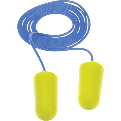 Bouchons d'oreilles n&eacute;on jaune E-A-Rsoft, Vrac - Sac en poly, Avec cordon Pathway Supply LP