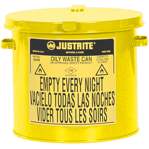 Oily Waste Cans, FM Approved/UL Listed, 2 US gal., Yellow Pathway Supply LP