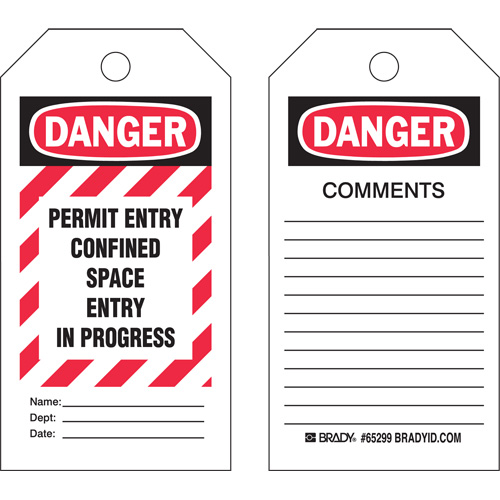 "Confined Space" Tags, Polyester, 3" W x 5-3/4" H, English Pathway Supply LP