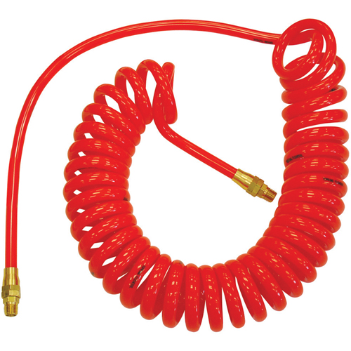 Flexcoil Self-Storing Polyurethane Air Hoses With Fittings, Air, 3/8" ID x 25' L, Polyurethane, 140 PSI at 23 °C Pathway Supply LP