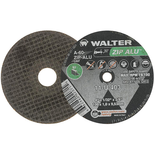 ZIP ALU Cutting Wheel, 4" x 1/32", 3/8" Arbor, Type 1, Aluminum Oxide, 19100 RPM Pathway Supply LP