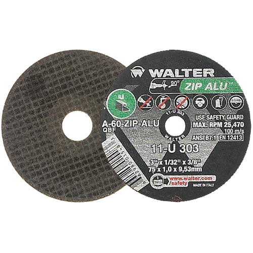 ZIP ALU Cutting Wheel, 3" x 1/32", 3/8" Arbor, Type 1, Aluminum Oxide, 25470 RPM Pathway Supply LP