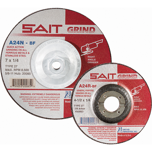 A24N Fast Grinding Wheel, 7" x 1/4", 7/8" Arbor, Aluminum Oxide, Type 27 Pathway Supply LP