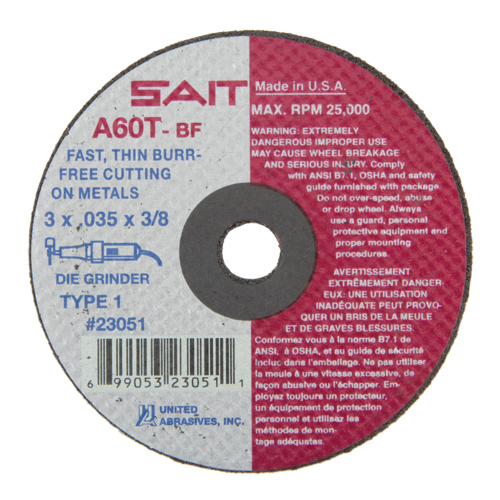 Cut-Off Wheel (A36T), 3" x 0.035", 3/8" Arbor, Type 1, Aluminum Oxide, 25000 RPM Pathway Supply LP