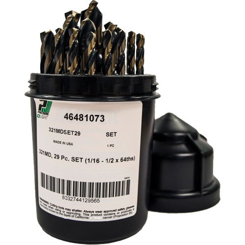 Foret pour m&eacute;canicien s&eacute;rie courte 135° - 1/16" &agrave; 1/2" par 1/64", 29 morceaux, Acier rapide Pathway Supply LP