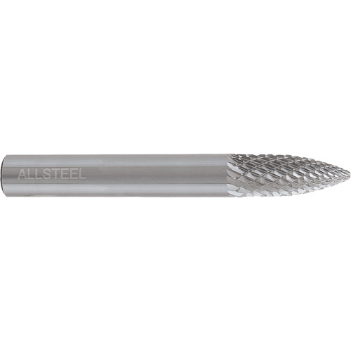 AllSteel Tapered Shape Carbide Burr, SG-5, 1/2" Dia., 1/4" Shank, 1" Depth of Cut Pathway Supply LP