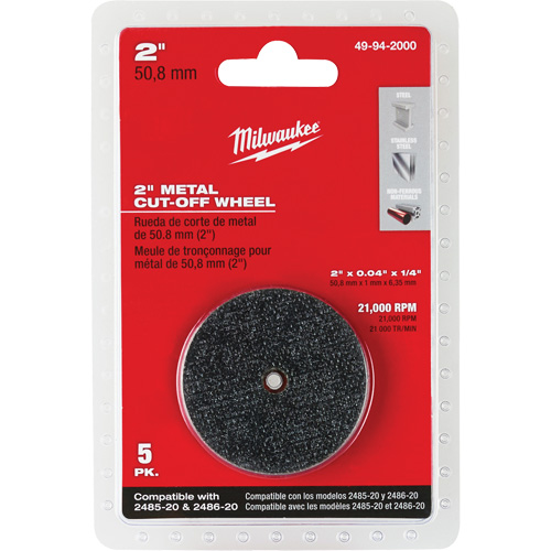 Disque &agrave; tronçonner pour meuleuse &agrave; angle droit M12 Fuel, 2" x 0,04", Arbre de 1/4", Type 1, Oxyde d'aluminium, 21000 Tr/min Pathway Supply LP