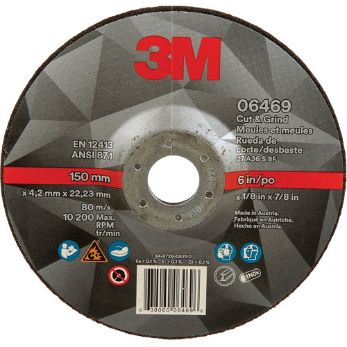 Meule &agrave; tronçonner, 6" x 1/8", Arbre de 7/8", Type 27, C&eacute;ramique Pathway Supply LP