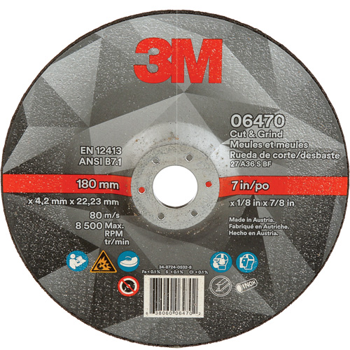 Meule &agrave; tronçonner, 7" x 1/8", Arbre de 7/8", Type 27, C&eacute;ramique Pathway Supply LP