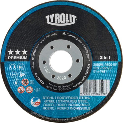 Rondeller Depressed Centre Grinding Wheel, 4-1/2", 36 Grit, 7/8", 13300 RPM, Type 29 Pathway Supply LP