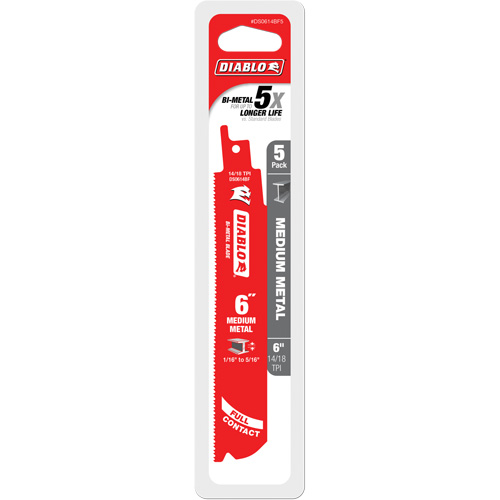 Medium Metal Reciprocating Saw Blade, Bi-Metal, 14-18 TPI, 6" L x 1" W Pathway Supply LP