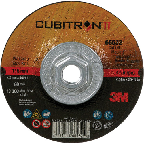 Cubitron II Quick Change Cut-Off Wheel 66532, 4-1/2" x 0.09", 5/8"-11 Arbor, Type 27, Ceramic Pathway Supply LP