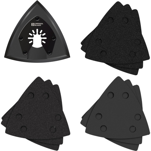 Patin de ponçage triangulaire pour outil oscillant et assortiment de papiers abrasifs One Fit Pathway Supply LP