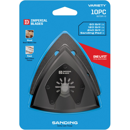 Patin de ponçage triangulaire pour outil oscillant et assortiment de papiers abrasifs One Fit Pathway Supply LP