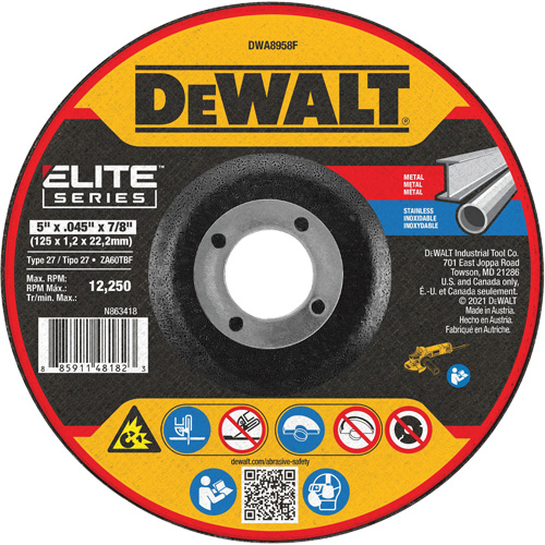 Elite Series Metal Cut-Off Wheel, 5" x 0.045", 7/8" Arbor, Zirconia Alumina, Type 27 Pathway Supply LP