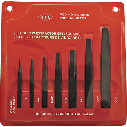 ISE-7 Ensemble d'extracteurs de vis carr&eacute;es 7 pi&egrave;ces, Pour vis de 1/8" - 9/16" Pathway Supply LP