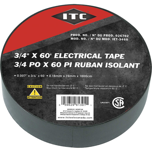 IET-3460 Electrical Tape, 19 mm (3/4") x 18.28 m (60'), Black Pathway Supply LP