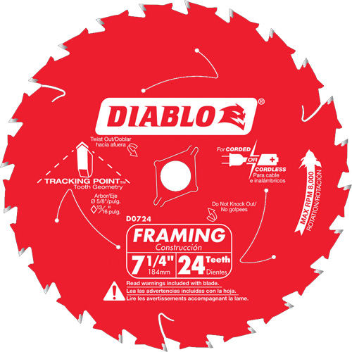 Lame de scie &agrave; charpente, 7-1/4", 24 dents, Pour Bois Pathway Supply LP