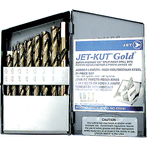 Jeu de forets de premi&egrave;re qualit&eacute; GF21R Jet-Kut GOLD, 21 morceaux, Acier Pathway Supply LP