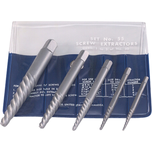 Extracteurs de vis - Jeu d'extracteurs de vis avec pochette repliable, 5 morceaux, Acier &agrave; haute teneur en carbone Pathway Supply LP