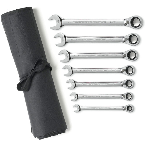 72-Tooth 12 Point Reversible Ratcheting SAE Wrench Set with Tool Roll, Combination, 7 Pieces, Imperial Pathway Supply LP