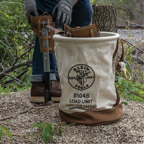 Leather-Bottom Bucket, 17" H, Canvas, White Pathway Supply LP
