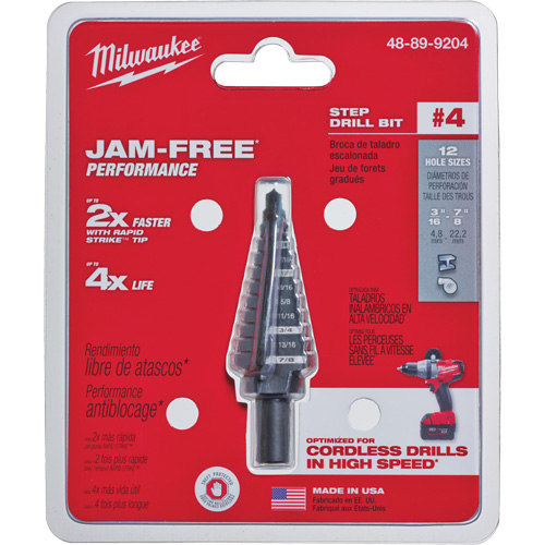 Foret &eacute;tag&eacute; no 4, 3/16" - 7/8", Incr&eacute;ments de 1/16", Acier rapide Pathway Supply LP