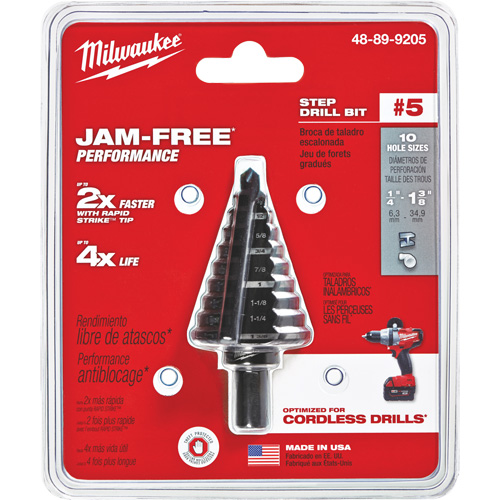 Foret &eacute;tag&eacute; no 5, 1/4" - 1-3/8", Incr&eacute;ments de 1/8", Acier rapide Pathway Supply LP