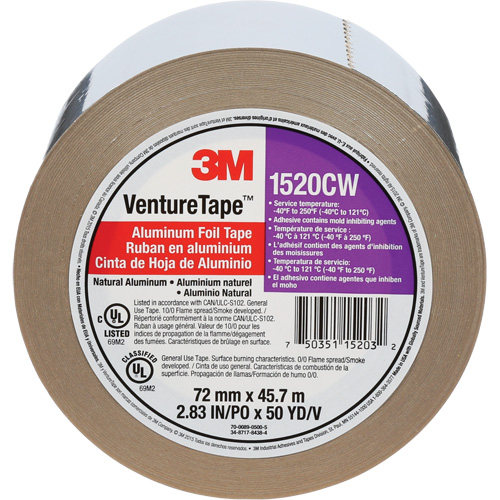 Venture Tape Aluminum Foil Tape, 1.8 mils Thick, 72 mm (3") x 45.7 m (150') Pathway Supply LP