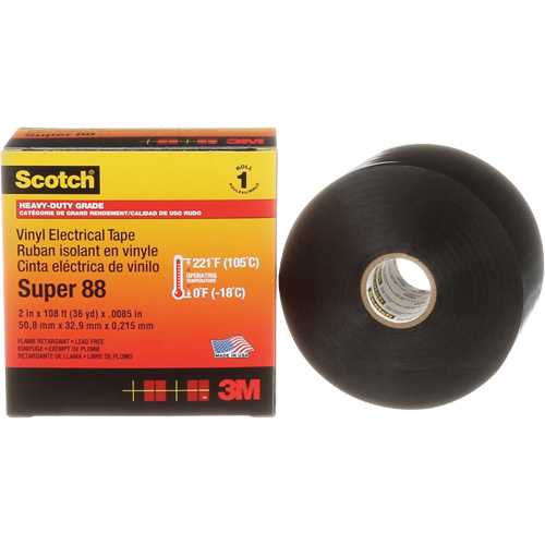 Ruban isolant Super 88 de calibre professionnel Scotch, 51 mm (2") x 33 m (108'), Noir, 8,5 mils Pathway Supply LP