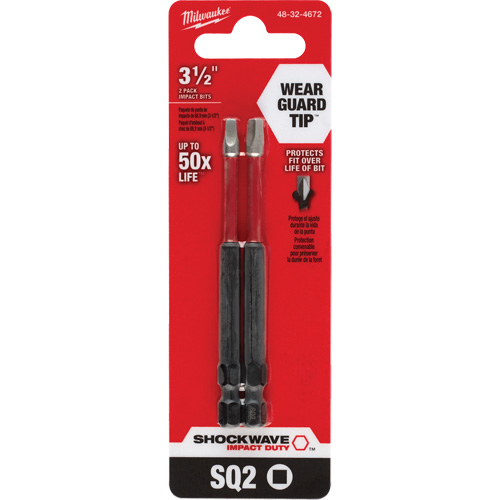 Embout de tournevis Shockwave Impact Duty, Carr&eacute;e, Embout #2, Prise 1/4", Longueur 3-1/2" Pathway Supply LP