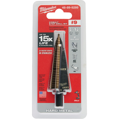 Step Drill Bit, 7/8"/#9 - 1-1/8"/#9 , 1/32" Increments, High Speed Cobalt Pathway Supply LP