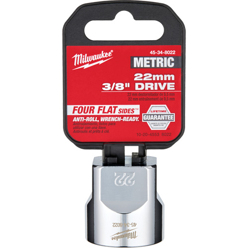 Metric Socket with Four Flat Sides, 22 mm, 3/8" Drive, 6 Points Pathway Supply LP