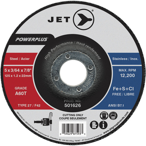 A60T PowerPlus Cut-Off Wheel, 5" x 3/64", 7/8" Arbor, Type 27, 12200 RPM Pathway Supply LP