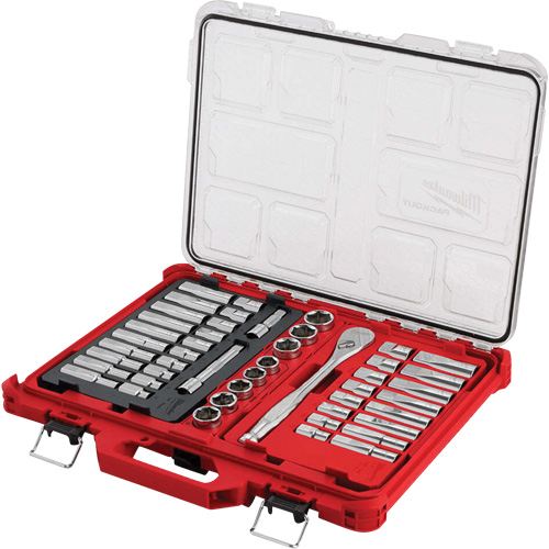 Jeu de cliquets et rochets avec organisateur &agrave; profil bas PACKOUT, 47 Mcx, Prise de 1/2", Profond Pathway Supply LP