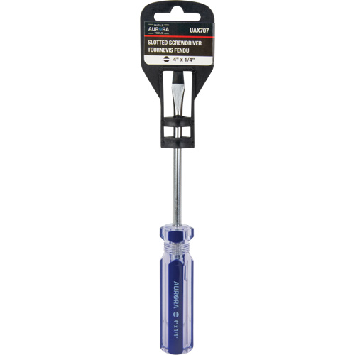 Tournevis &agrave; fente bleu transparent avec bandes, Tige de 1/4", Ronde, Prise en Plastique Pathway Supply LP