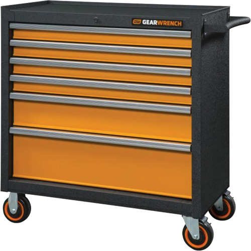 GSX Series Rolling Tool Cabinet, 6 Drawers, 36" W x 18-1/5" D x 37-2/5" H, Black/Orange Pathway Supply LP