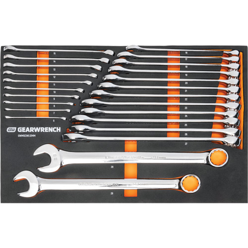 12-Point Long Pattern Combination Metric Wrench Set in Foam Storage Tray, Open-Ended, 24 Pieces, Metric Pathway Supply LP