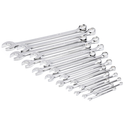 12-Point Long Pattern Combination SAE Wrench Set in Foam Storage Tray, Open-Ended, 19 Pieces, Imperial Pathway Supply LP
